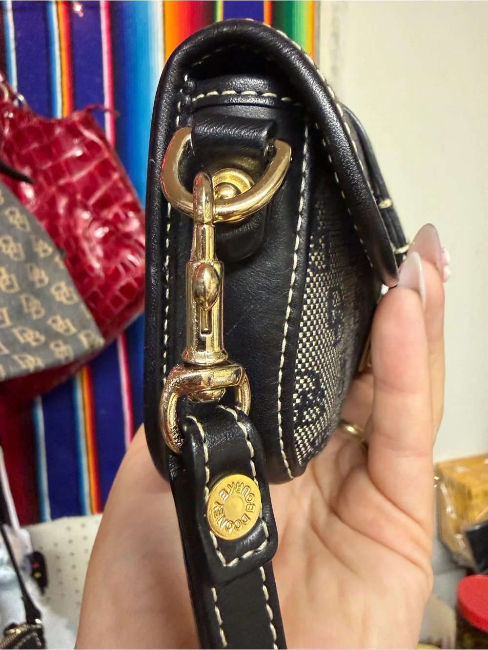 Dooney & Bourke Black Logo Wristlet Clutch with Gold Hardware